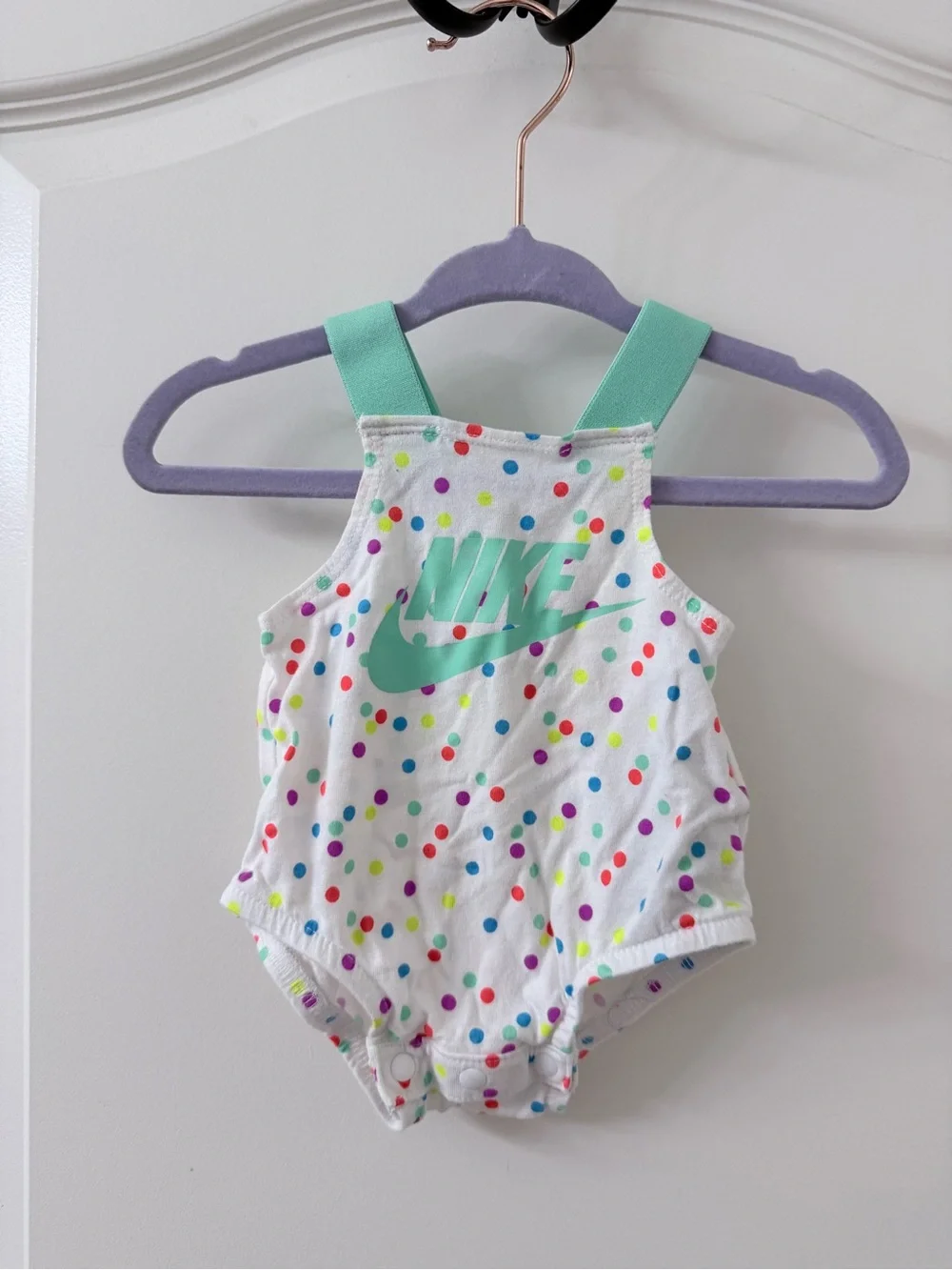 Nike White Baby Polka Dot Romper with Mint Straps